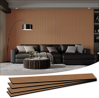 Wood Salt Acoustic Wall Panels, 4 Piece 94" x 12.6" x 0.8" Soundproof Wooden Wall Panels, 3D Fluted Sound Absorbing Panel, Brown