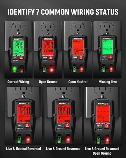 KAIWEETS Electrical Test Kit, Non-Contact Voltage Tester and GFCI Outlet Tester with LCD Display, Wiring Fault Checker, Outlet Tester Kit for Electrician, DIY, 2-Piece