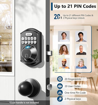 TEEHO TE002 Fingerprint Door Lock - Keyless Entry Door Lock - Electronic Keypad Deadbolt - Smart Locks for Front Door - Auto Lock - Easy Installation - Matte Black
