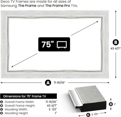 Contemporary Silver 75" Premiere Deco TV Frame - Compatible ONLY with Samsung The Frame TV and Pro TVs (Fits 2021-2025, LS03A, LS03B,LS03C,LS03D,LS03FA,LS03FW)
