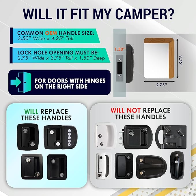LATCH.IT Rv Door Lock Black | Camper Door Lock fits 2.75" x 3.75" Hole | 2 Keys Included RV Door Latch | All Metal Enclosed Trailer Door Latch | Camper Door Latch for Trailers, Fifth Wheels & More