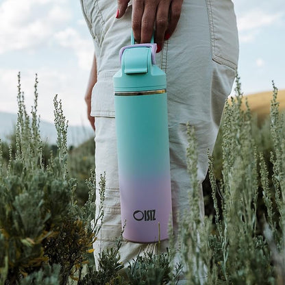 OISIZ Insulated Water Bottle 24 oz with 2 in 1 Spout and Straw Lid,One Click Safety Lock,100% Leakproof,Keep Cold 24H,Vacuum Stainless Steel Water Bottle for School,Travel and Sports,Dishwasher Safe