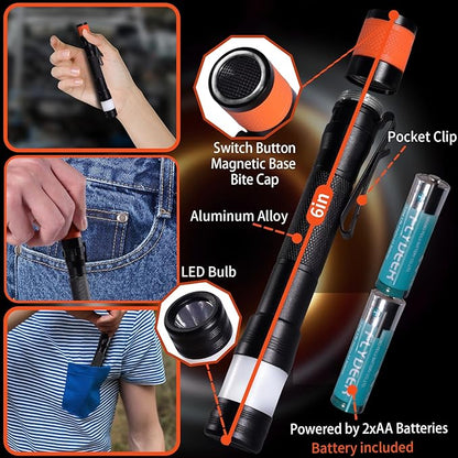 KunHe Probe 6 Pack LED 250 Lumens Pen Flashlight High Lumens with AA*12 Alkaline Batteries(Included) and Magnetic Base for Inspection Repair Engineer Gift for Husband Dad