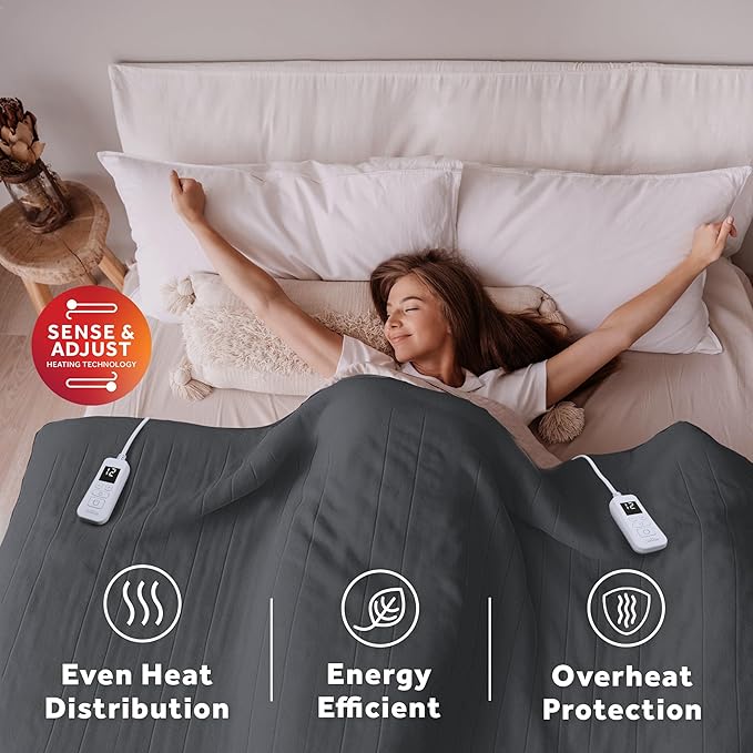 Sunbeam Royal Ultra Fleece Heated Electric Blanket King Size, 90" x 100", 12 Heat Settings, 12-Hour Selectable Auto Shut-Off, Fast Heating, Machine Washable, Warm and Cozy, Iron