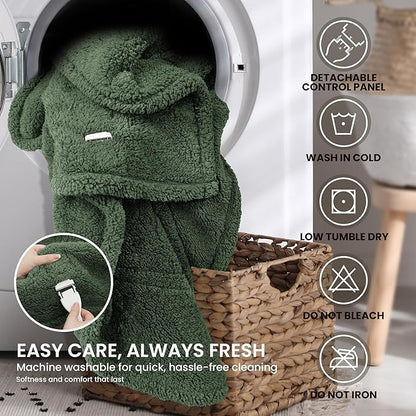 Heated Blanket Electric Blanket Throw - Fast Heating Blanket Throw Double Sided Sherpa Ultra Soft Cozy with 10 Heating Levels & 2-10 Hours Auto Off, Mashine Washable, 50 x 60 Inches, Green