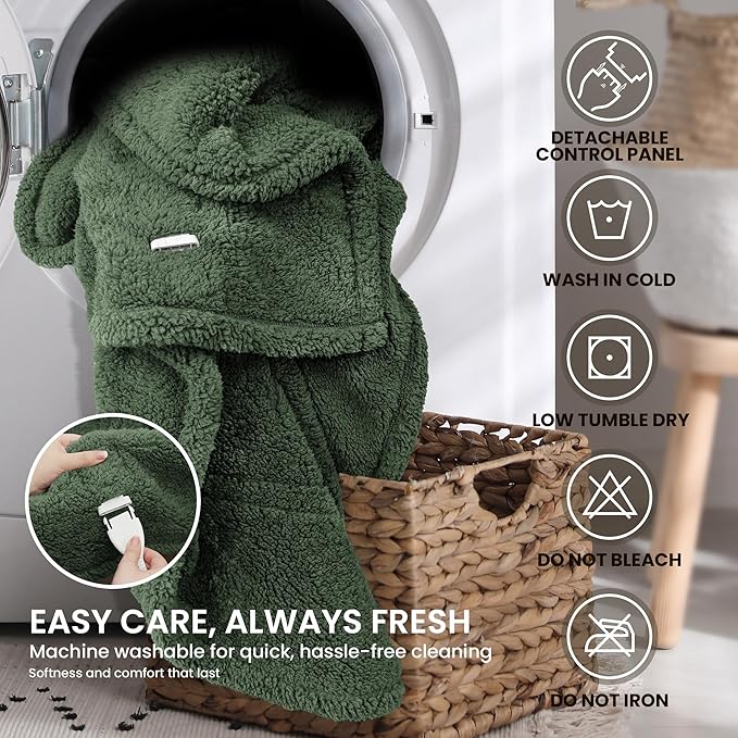 Heated Blanket Electric Blanket Queen - Fast Heating Blanket Throw Dual Control Double Sided Sherpa with 10 Heating Levels & 2-10 Hours Auto Off, Mashine Washable, 84 x 90 Inches, Green