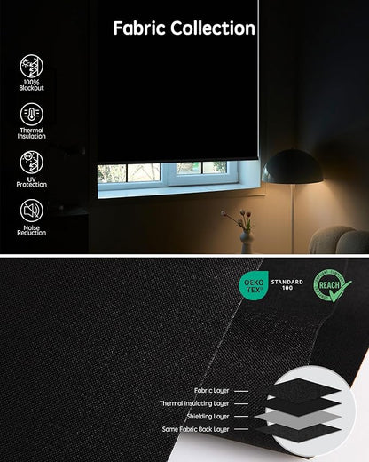 Yoolax Motorized Blinds with Remote, Blackout Smart Blinds for Windows Motorized Roller Shades, Automatic Window Shades Work with Alexa Custom Size (Blackout-Fabric Black)