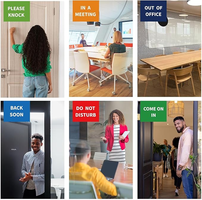 Office Door Signs- 6 Options Out Of Office Sign for Door,Do Not Disturb, In A Meeting,Please Knock, Come On In,Back Soon, Privacy Slider Sign for Meeting & Conference Room Black