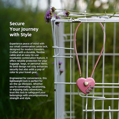 Small Cable Lock with Combination, Combo Lock with Code, Pink Cable Padlock for Luggage, Cabinet, Closet, French Fridge Door, Stroller, Bike Helmet, Pet Cage, Pool Gate, Outdoor Fence