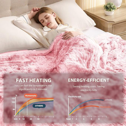 Homemate Electric Heated Blanket Full Size - 72"x84" Heating Blanket Full Size 1/2/4/6/8 Hours Auto-Off 10 Heat Level Over-Heat Protection Luxury Faux Fur Sherpa ETL Certification