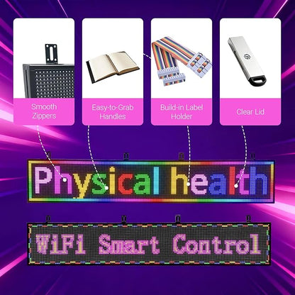 Programmable Led Sign with Full Color Display - Energy Saving and Waterproof Led Message Board for Schools, Shops and Cafes, Supports wifi Connection,77"x14"