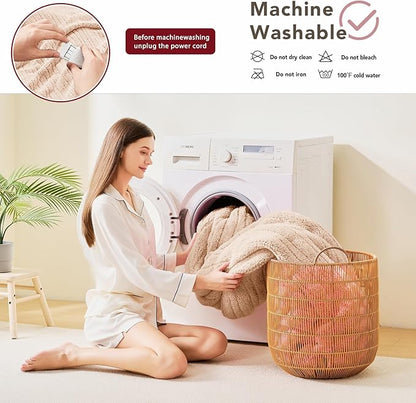 Heated Electric Blanket King Size - 100"x90" Flannel Heating Blanket with 10 Heating Levels & 5 Time Settings Over-Heat Protection, Winter Warmer for Adults with ETL Certification（Beige）