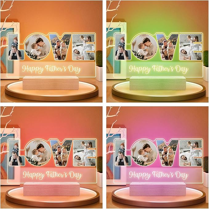 Custom Picture Frames with Photo, Customized Picture Frame, Personalized Photo Frame with Night Light, Personalized Valentines Day Gifts for Dad