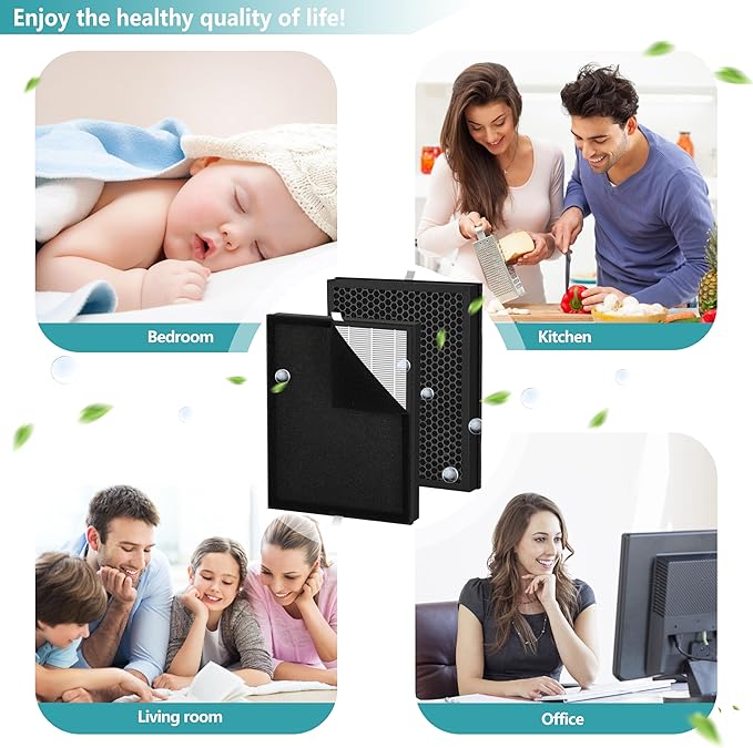 KJ190L H13 True HEPA Replacement, Compatible with Mooka KJ190L Air Purifier, 2 H13 True HEPA with 2 Washable Pre-Filters