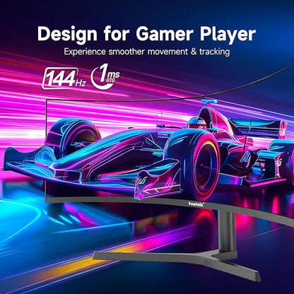 Gawfolk 37.5 Inch Gaming Monitor 3840 * 1600p 144Hz PC Monitor with AMD FreeSync, Flicker-Free, 2X HDMI 2.0, DP 1.4, Ultra-Thin Frameless Screen