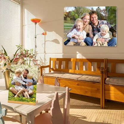 Custom Photo Prints - Metal Desktop Picture Frame with Photos & Wooden Base Personalized Gifts for Family Friends Lovers and Pets, Optional Multiple Sizes