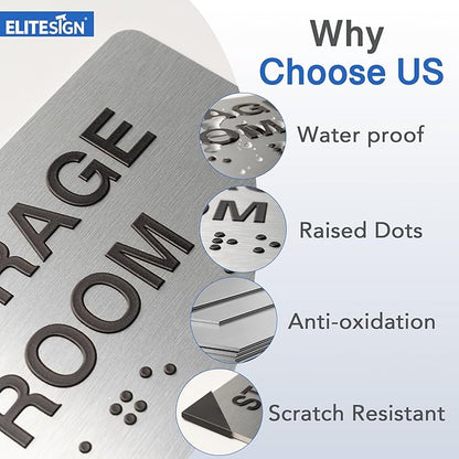 Break Room Signs with Raised Text & Grade 2 Braille, Brushed Aluminum/Silver Finish Easy Install with Double-Sided Tape, ADA Compliant Break Room Door Sign for Businesses & Offices