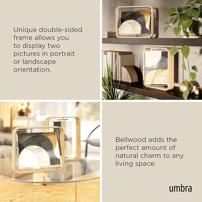 Umbra Table Picture Frame, Double-Sided Picture Frame for 20 x 25 cm Photos, Wood, Natural