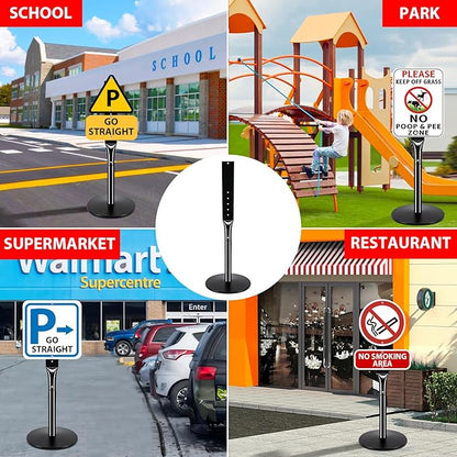 Heavy Duty Parking Sign Post Stand 49", 20lbs Cast Iron Base Sign Post for Outside Sign Holder, Yard Sign Stand, Street Sign Post, Black