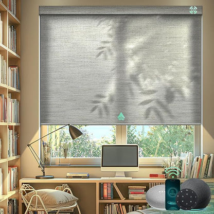 Yoolax Motorized Blinds with Remote, Light Filtering Smart Blinds Compatible with Alexa Google Home, Automatic Roller Shades for Indoor Windows Living Room, Custom Size (Starlight Light Gray)