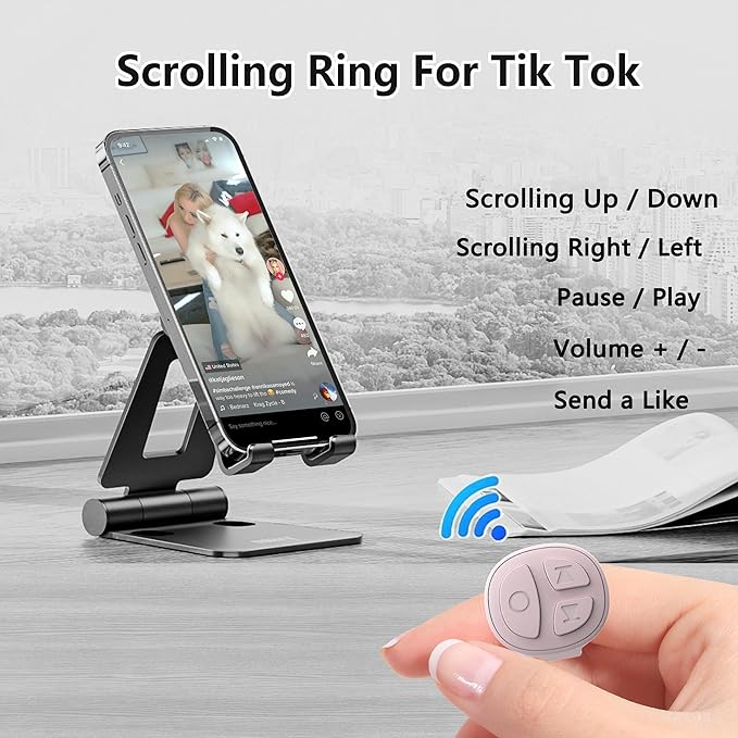 TikTok Scrolling Ring Bluetooth Camera Remote Control Page Turner for iPhone iPad Android Ebook Reading Scrolling Ring for iPhone TikTok (Pink Single Ring)