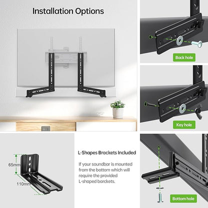 USX MOUNT Soundbar Mount, Sound Bar Mount for Mounting Above or Under TV, Fits Most of Sound Bars Up to 16 Lbs, with Detachable Extension Plates