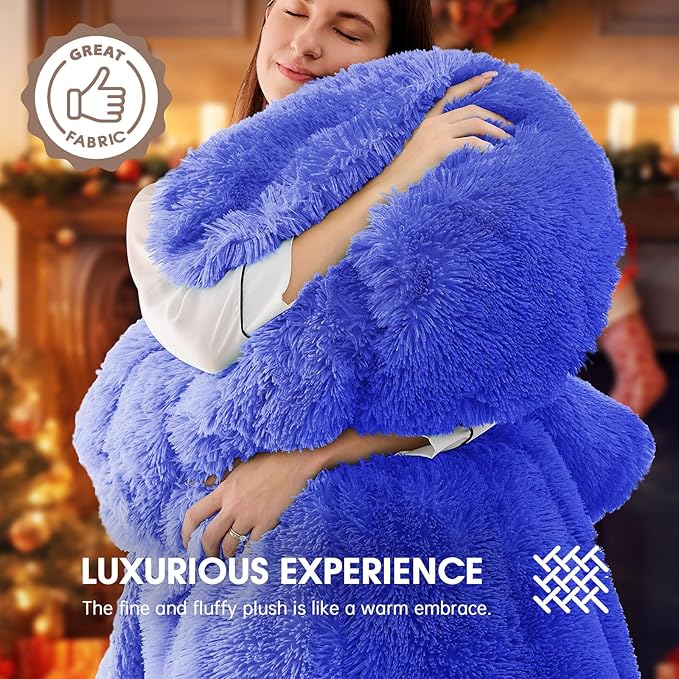Heated Electric Blanket Throw–Faux Fur with Soft Thick Sherpa,Warm Winter Birthday Gifts for Women Grandma，10 Heat Settings,5 Time Settings with Fast Heating, 50x60, Glacier Blue