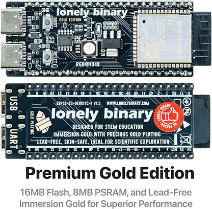 3-Pack ESP32-S3 N16R8 Gold Edition Kit with 16MB Flash, 8MB PSRAM, Expansion Boards, Terminals, Data Cable & Tutorials - Lead-Free Gold Finish Compatible with Arduino IDE & MicroPython