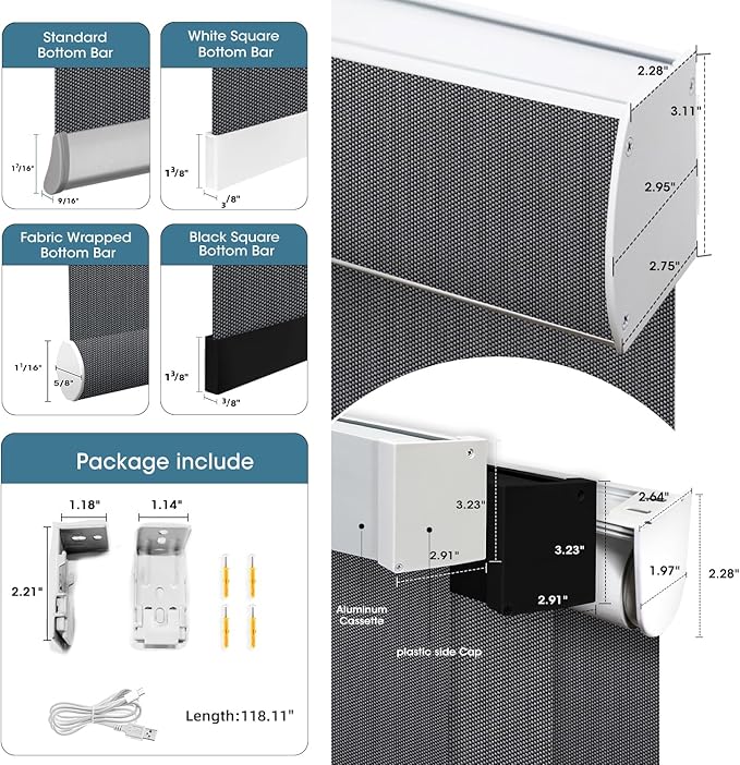 SmartWings Motorized Roller Shades 5% Openness Without Privacy Custom Size, Rechargeable Battery, Works with Matter/Apple HomeKit, Alexa, Thread/Zigbee, Remote Optional, 5% Openness Charcoal Grey