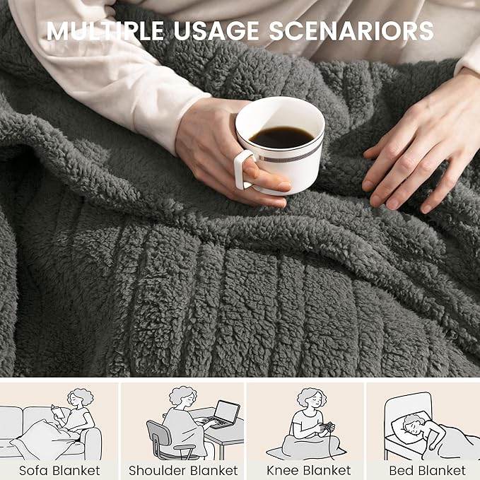 Heated Blanket Electric Blanket Throw - Fast Heating Blanket Throw Double Sided Sherpa Ultra Soft Cozy with 10 Heating Levels & 2-10 Hours Auto Off, Mashine Washable, 50 x 60 Inches, Grey