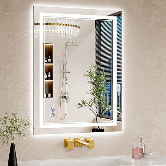 24"x32" LED Bathroom Mirror with Lights, Anti-Fog, Backlit + Front Lit, Dimmable, Led Vanity Mirror for Wall, Lighted Bathroom Mirror, 3 Colors, Shatter-Proof Tempered Glass