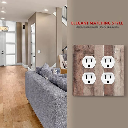 Outlet Covers Retro Wood Brown Farmhouse Barn Wooden 2 Gang Double Duplex Decorative Light Switch Covers Electrical Wallplates Socket Faceplate for Farmhouse Cabin Decor