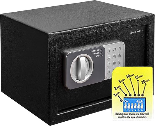 Genie Hand – Time Delay Safe, Anti Robbery Safe Box, Timed Controlled Opening – B-Class Lock – Anti Bounce Technology – Emergency Opening Keys (Medium – Standard)