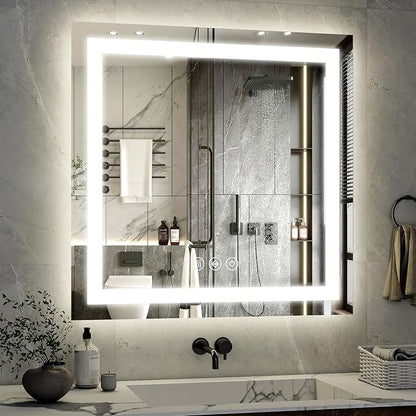 36x36 Inch Smart LED Bathroom Mirror - Anti-Fog Vanity Mirror with Touch Sensor, 3 Color Lighting & Dimmable Memory Function, Lighted Mirror, Modern Bathroom Wall Mirror
