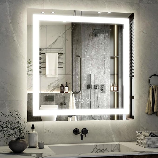 36x36 Inch Smart LED Bathroom Mirror - Anti-Fog Vanity Mirror with Touch Sensor, 3 Color Lighting & Dimmable Memory Function, Lighted Mirror, Modern Bathroom Wall Mirror