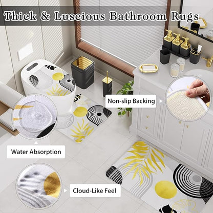 Bathroom Set - Bathroom Sets with Shower Curtain and Rugs, Bathroom Accessory Set, Black Bathroom Accessories Set with Trash Can, Toilet Brush and Soap Dispensers