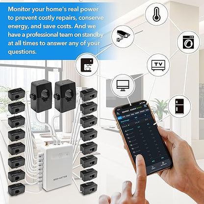 Smart Home Energy Monitor with 16 50A Circuit Level Sensors, Measure Power Usage in Real-Time, History with App (16 50A Circuit Level Sensors) - Compatible with Home Assistant