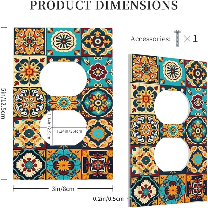 Mexican Talavera Ceramic Tile Moroccan Boho Outlet Covers 1 Gang Duplex Light Switch Cover Decorative Switch Plates Electrical Receptacle Faceplate Wall Plate for Bathroom Kitchen Decor