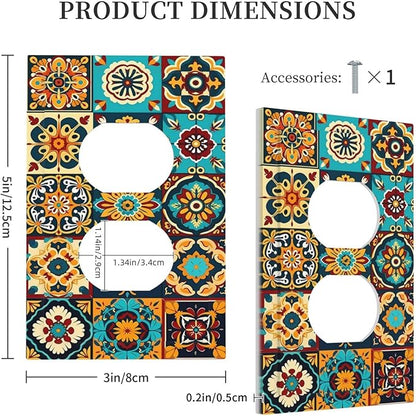 Mexican Talavera Ceramic Tile Moroccan Boho Outlet Covers 1 Gang Duplex Light Switch Cover Decorative Switch Plates Electrical Receptacle Faceplate Wall Plate for Bathroom Kitchen Decor