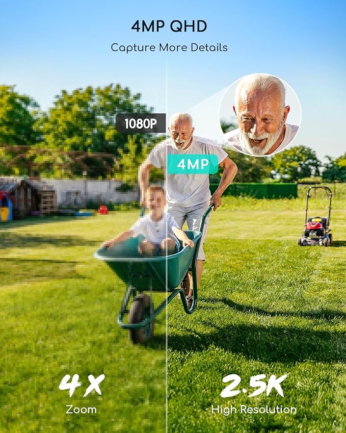 COOAU Solar Security Cameras Wireless Outdoor, 2 Cam-Kit, 4MP Cameras for Home Security System, 360° Pan & Tilt, Color Night Vision, Motion Detection, No Monthly Fee, Siren Alarm, IP66,64GB Card