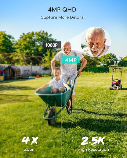 COOAU Solar Security Cameras Wireless Outdoor, 2 Cam-Kit, 4MP Cameras for Home Security System, 360° Pan & Tilt, Color Night Vision, Motion Detection, No Monthly Fee, Siren Alarm, IP66,64GB Card