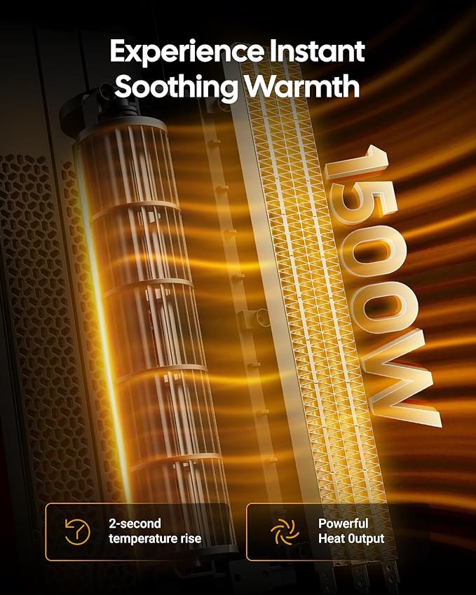 Electric Heaters for Indoor Use, 32” Space Heater Large Room with Remote, 120° Oscillation, 5 Heat Levels, 3 Modes, Multiple Safety Protections, 1500W Ceramic Tower Heater for Bedroom, Silver