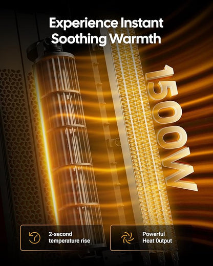 Electric Heaters for Indoor Use, 32” Space Heater Large Room with Remote, 120° Oscillation, 5 Heat Levels, 3 Modes, Multiple Safety Protections, 1500W Ceramic Tower Heater for Bedroom, Silver