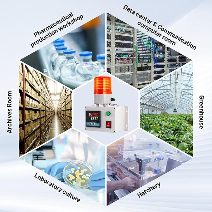 JIAWANSHUN Industrial Temperature Humidity Alarm, -40-185℉&0-100%RH,Thermometer Hygrometer Monitor with Independent Alarm Setting,Sound Light Alert & Calibration for Greenhouse,Lab,Cold Chain&Granary
