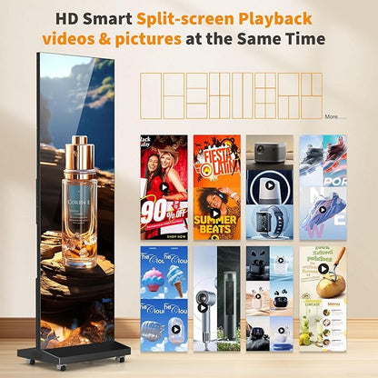 80" Seamless Splicing LED Display, Foldable Poster Screen with P1.86 Digital Signage Display LED Totem with USB/HDMI/WiFi/Remote