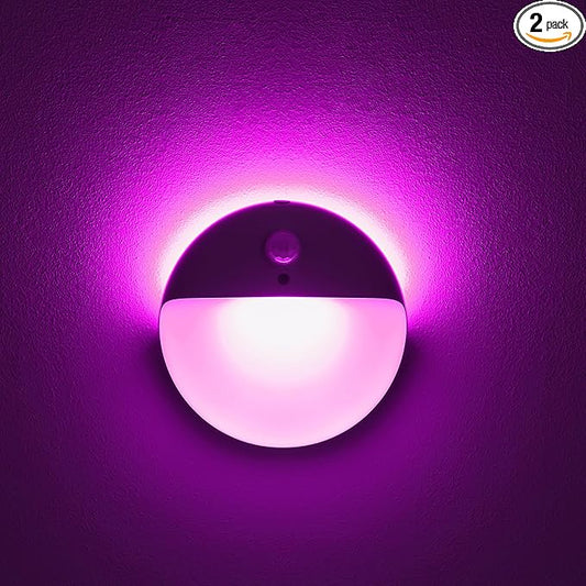 2 Pack Purple Battery Night Light, Motion Activated Night Light, 2.6" Small Sticky Lights, 3 Light Modes, Dimmable Calming Glow for Meditation, Relaxation, Bathroom, Bedroom, Travel, Violet