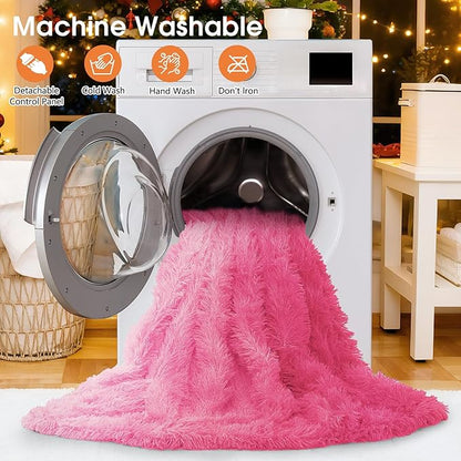 Heated Electric Blanket Twin,Warm Winter Birthday Gifts for Women Her Grandma–Faux Fur with Soft Sherpa,10 Heat Settings,5 Time Settings with Fast Heating, 62x84, Rose Red