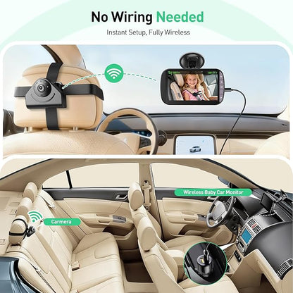 Wireless Baby Car Camera Monitor – 4.3 Inch Display with Rear Facing Car Seat Cameras, 1080P HD Night Vision IR-Cut, USB & Battery Powered Plug and Play Backseat Baby Monitor for Infant Toddler Safety