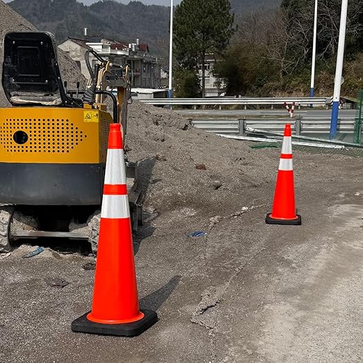 36 Inch Traffic Cones (6 Pack),Heavy-Duty PVC Construction Cone with Reflective Collars & Weighted Black Base for Road Safety,Parking & Driver Training