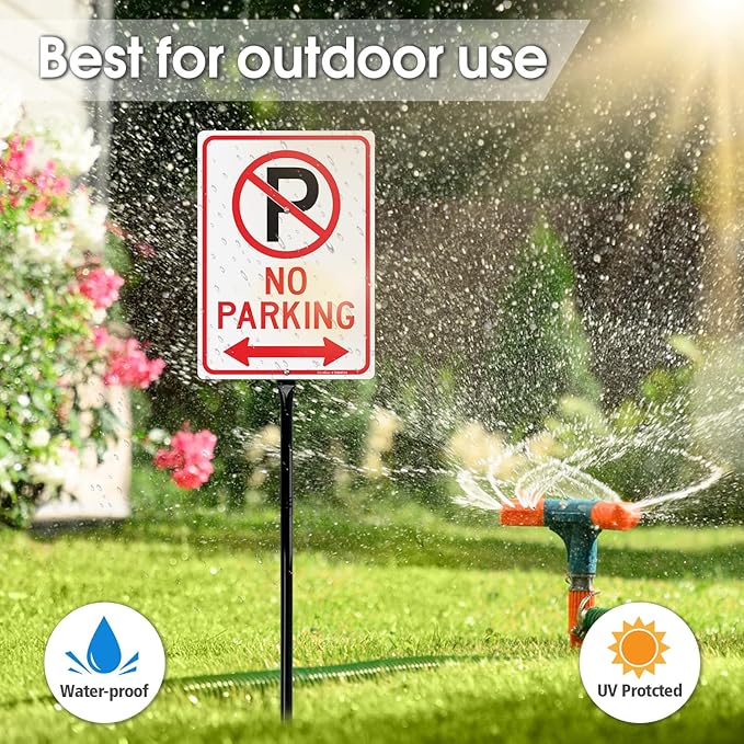 GicnKeuz Large No Parking - 14"x10" No Parking Signs with 36" Heavy Duty Metal Stakes, .040 Aluminum Reflective Signs, Fade Resistant/Waterproof, Including Screws, Easy to Install, Outdoor Use (2 Pack)